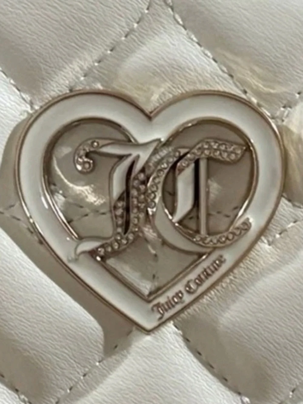 NWT Juicy Couture Flawless Dome Satchel Heart Quilt White Crossbody Bag Handbag - Picture 5 of 10